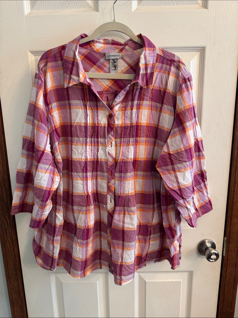 Catherines Purple, Pink & Orange Plaid Button Front Shirt